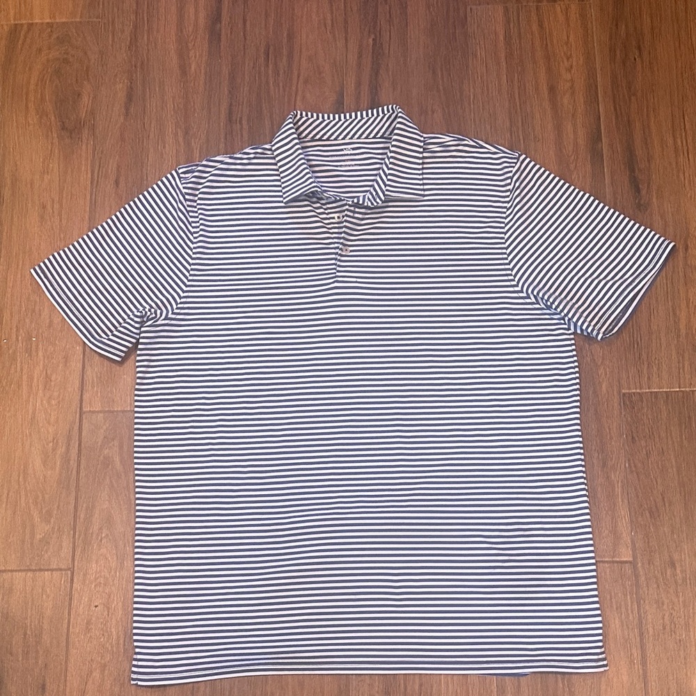Southern Tide Navy and White Striped Polo